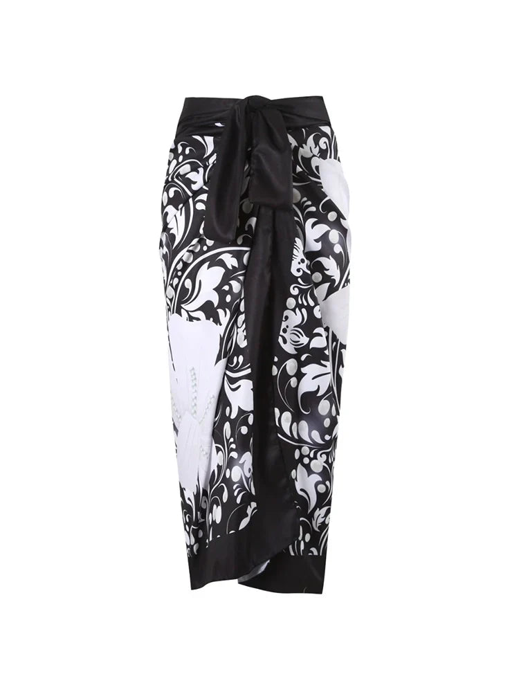 Pearl Floral Black Print Swimsuit Set