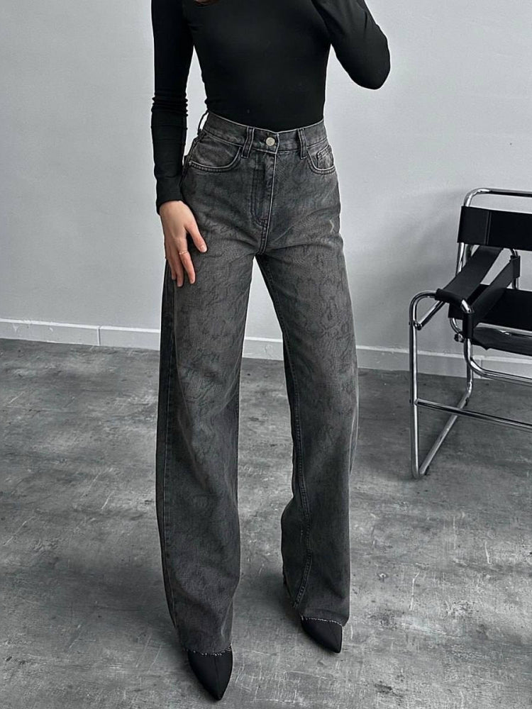 Printed Straight Leg Jeans
