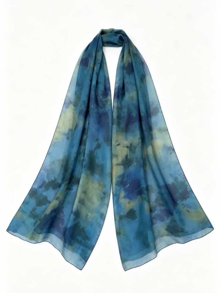 Watercolor Print Asymmetric Top & Skirt Set