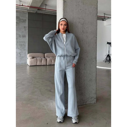 Women’s Premium 2-Piece Set – Zip-Up Jacket & Wide Leg Pants