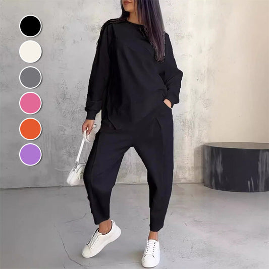 Women's Long-Sleeve Irregular Hem Sweatshirt & Pants Set