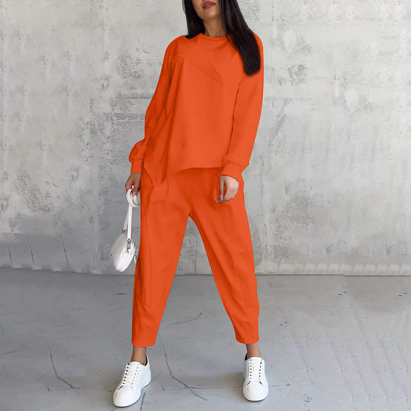 Women's Long-Sleeve Irregular Hem Sweatshirt & Pants Set