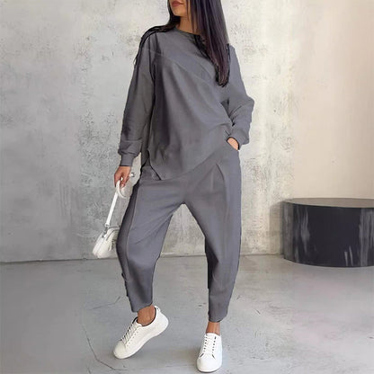Women's Long-Sleeve Irregular Hem Sweatshirt & Pants Set