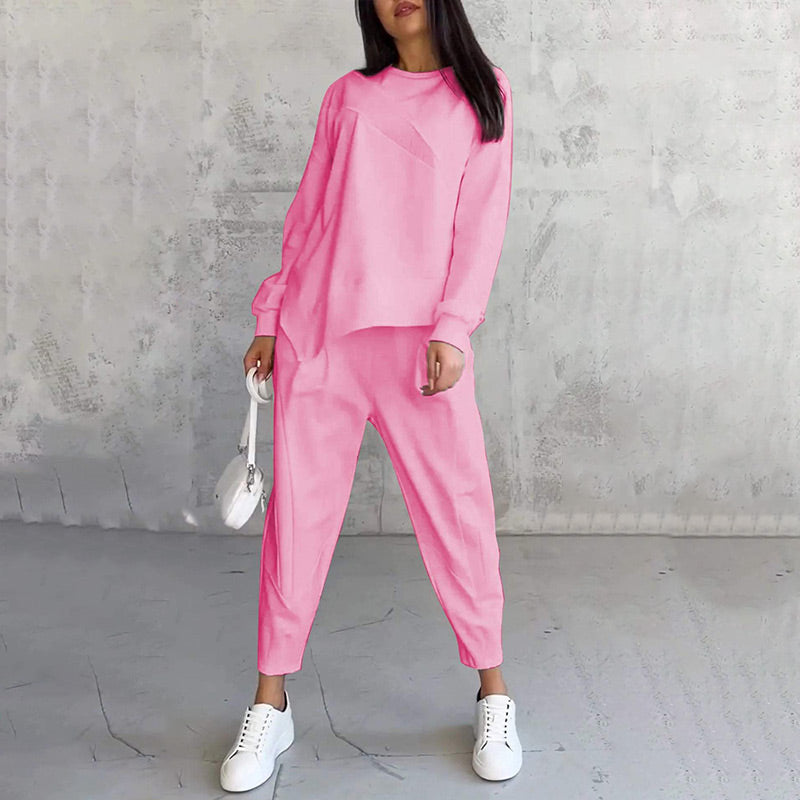 Women's Long-Sleeve Irregular Hem Sweatshirt & Pants Set